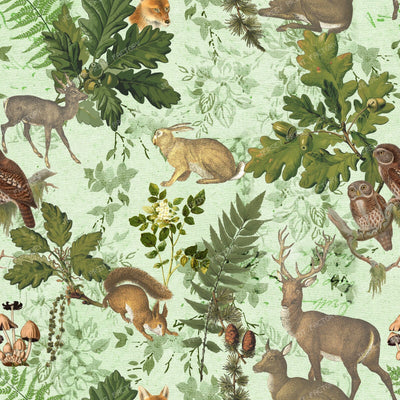 Forest Animals  Colorful Cottagecore Vintage Chic Toile Pattern