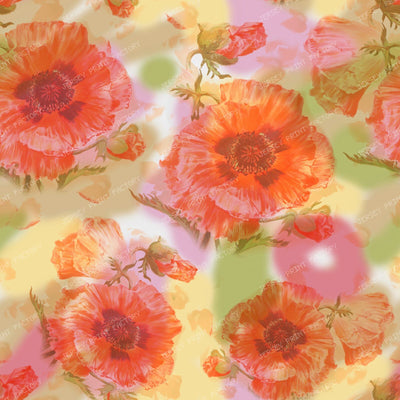 A Big Red Poppy Flower Maximalist Colorful and Vibrant Floral Pattern