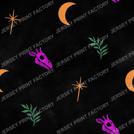 Halloween Animal Print, Pink Orange Green Giraffe Skull - with Moon and Stars