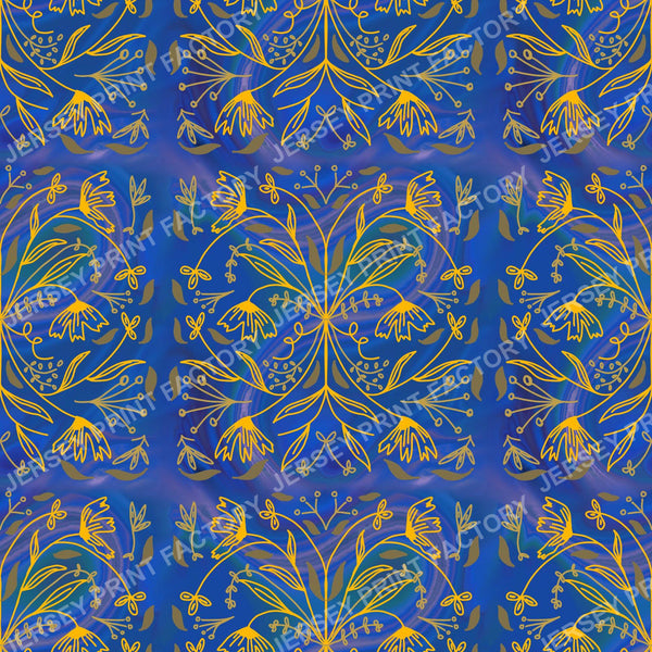 Royal Blue & Gold Botanical Medallion Pattern