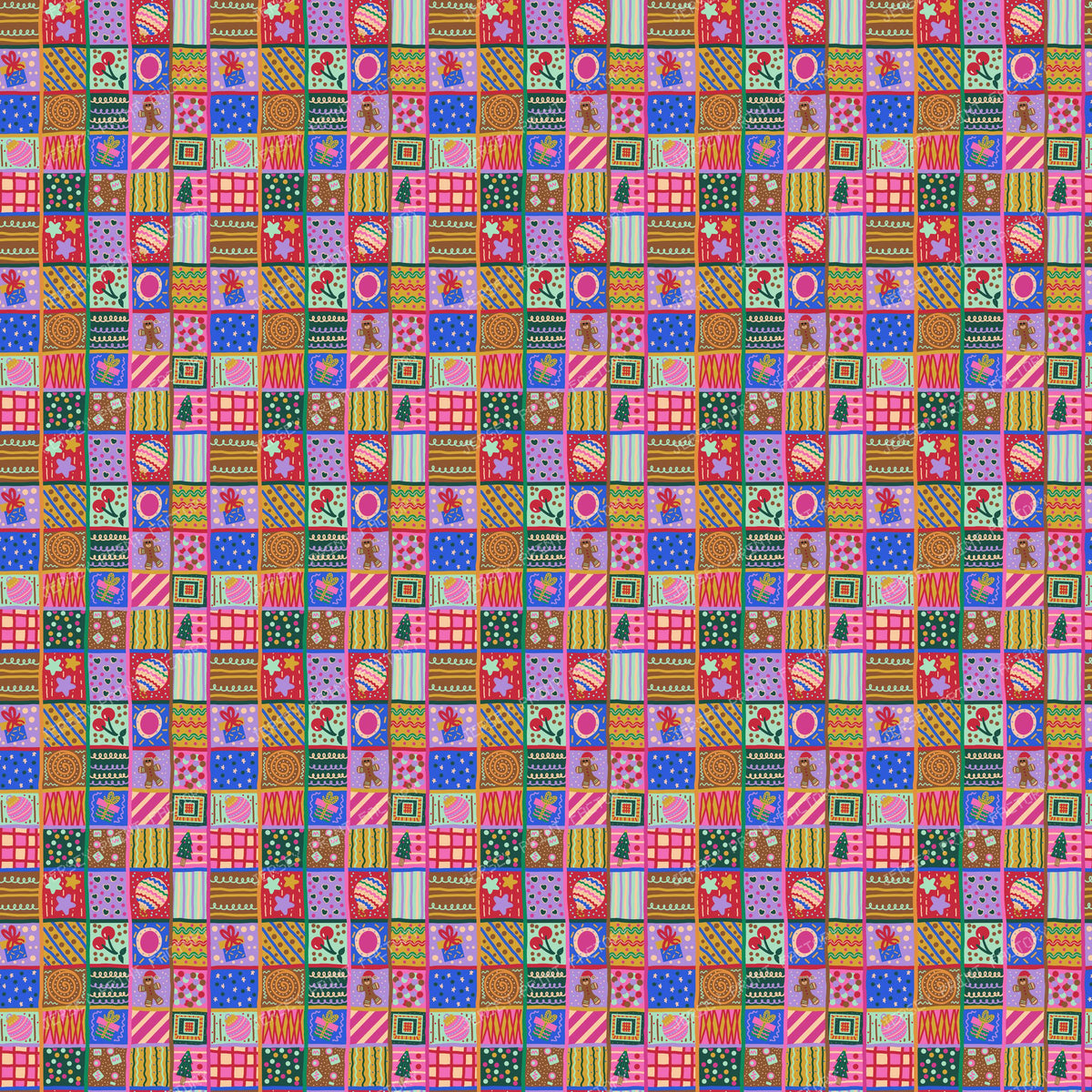 Playful Holiday Cheat Quilt - Hand Drawn Christmas Patchwork