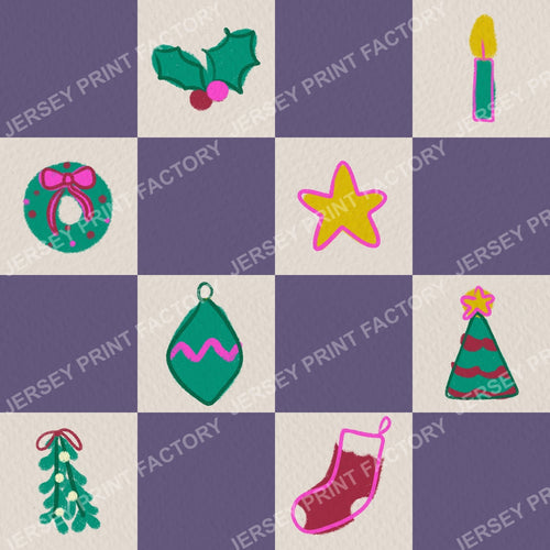 Christmas Checkerboard with Festive Doodles in Purple