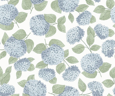 Blue Hydrangea Floral Coastal Grandma Cottage - Light Blue and Green — Blue Green White