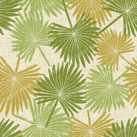 Vintage style tropical fan palm leaves grasscloth