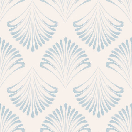 Maya - Watercolour Art Deco Fan - Navy Blue & White — Warm White & Blue