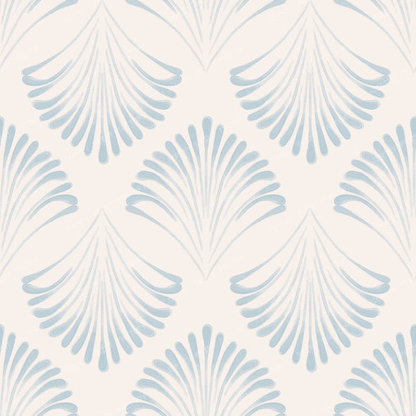 Maya - Watercolour Art Deco Fan - Navy Blue & White — Warm White & Blue