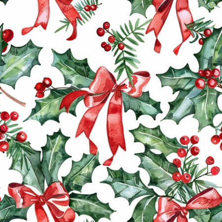 Festive Watercolor Holly & Red Bows