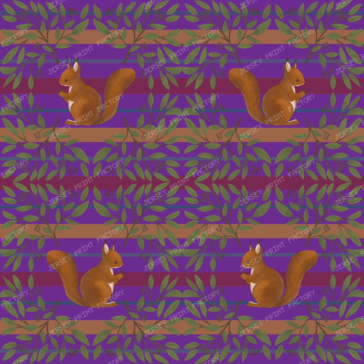 Squirrels and Stripes Plum Purple