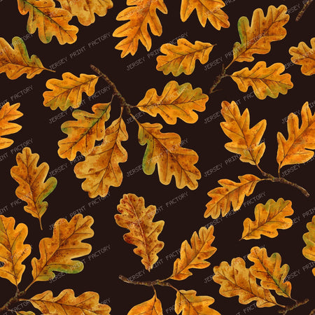 Autumnal oak leaves on cream — on dark brown