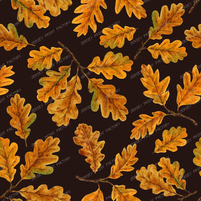 Autumnal oak leaves on cream — on dark brown