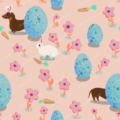 Easter egg hunt, sausage dog and bunny rabbit - purple — Pink