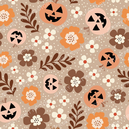 Pretty Boho Pumpkin Fall Jackolantern Floral In Tan