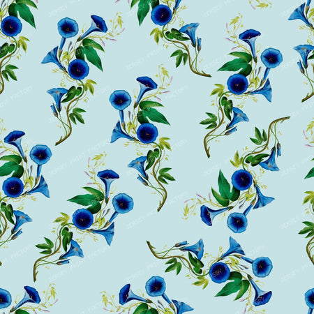 Blue Flowers, Bindweed, Pattern Of Flowers, Greenery — Blue