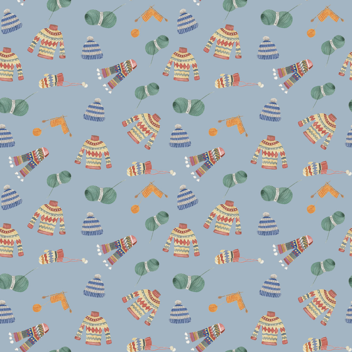 Cozy Blue Pattern and Pastel Winter Elements