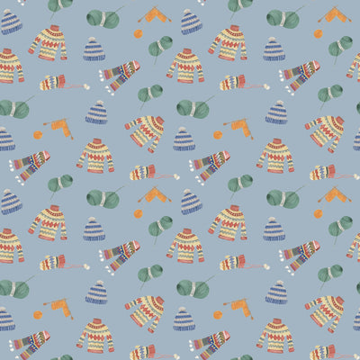 Cozy Blue Pattern and Pastel Winter Elements