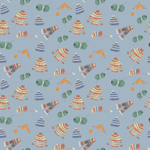 Cozy Blue Pattern and Pastel Winter Elements
