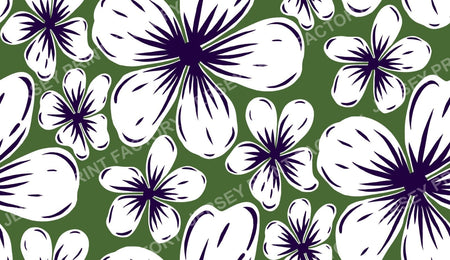 Boho Mid Century Hibiscus Flowers in Green