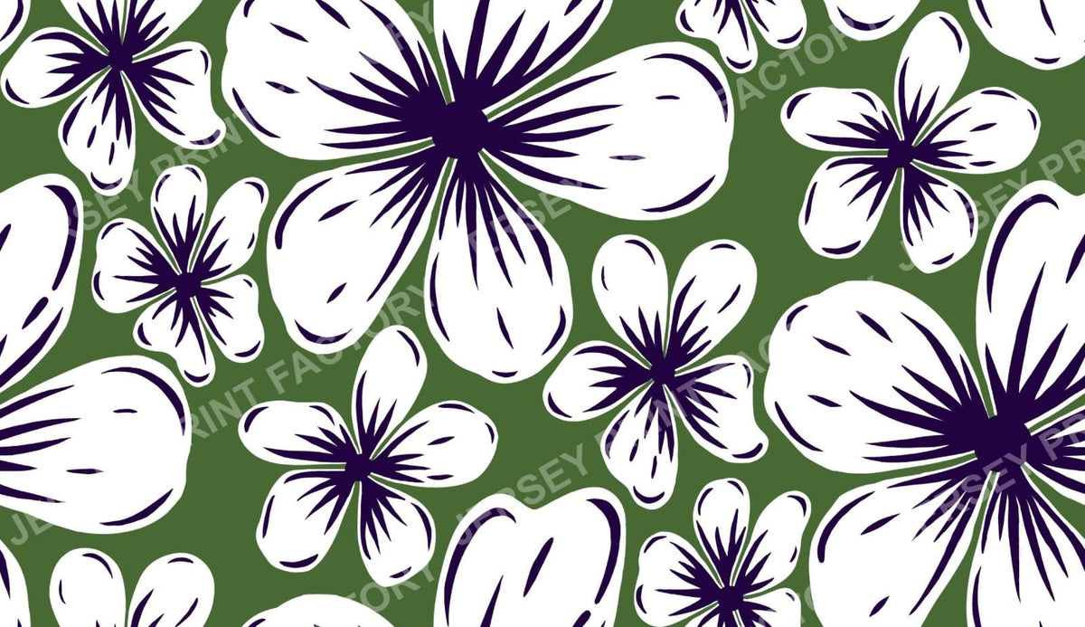 Boho Mid Century Hibiscus Flowers in Green