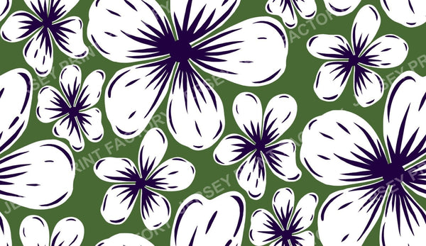 Boho Mid Century Hibiscus Flowers in Green