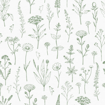 Wildflower Meadow Organic Vintage Botanicals - Mint Green — Mint Green and White