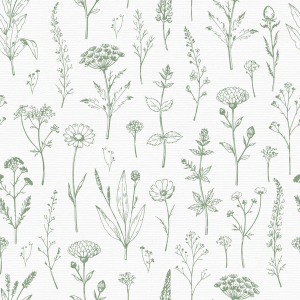 Wildflower Meadow Organic Vintage Botanicals - Mint Green — Mint Green and White