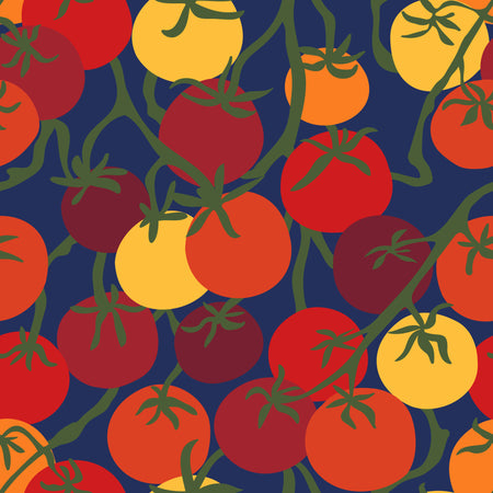 Tomatoes on the Vine in Navy Blue and Warm Multi