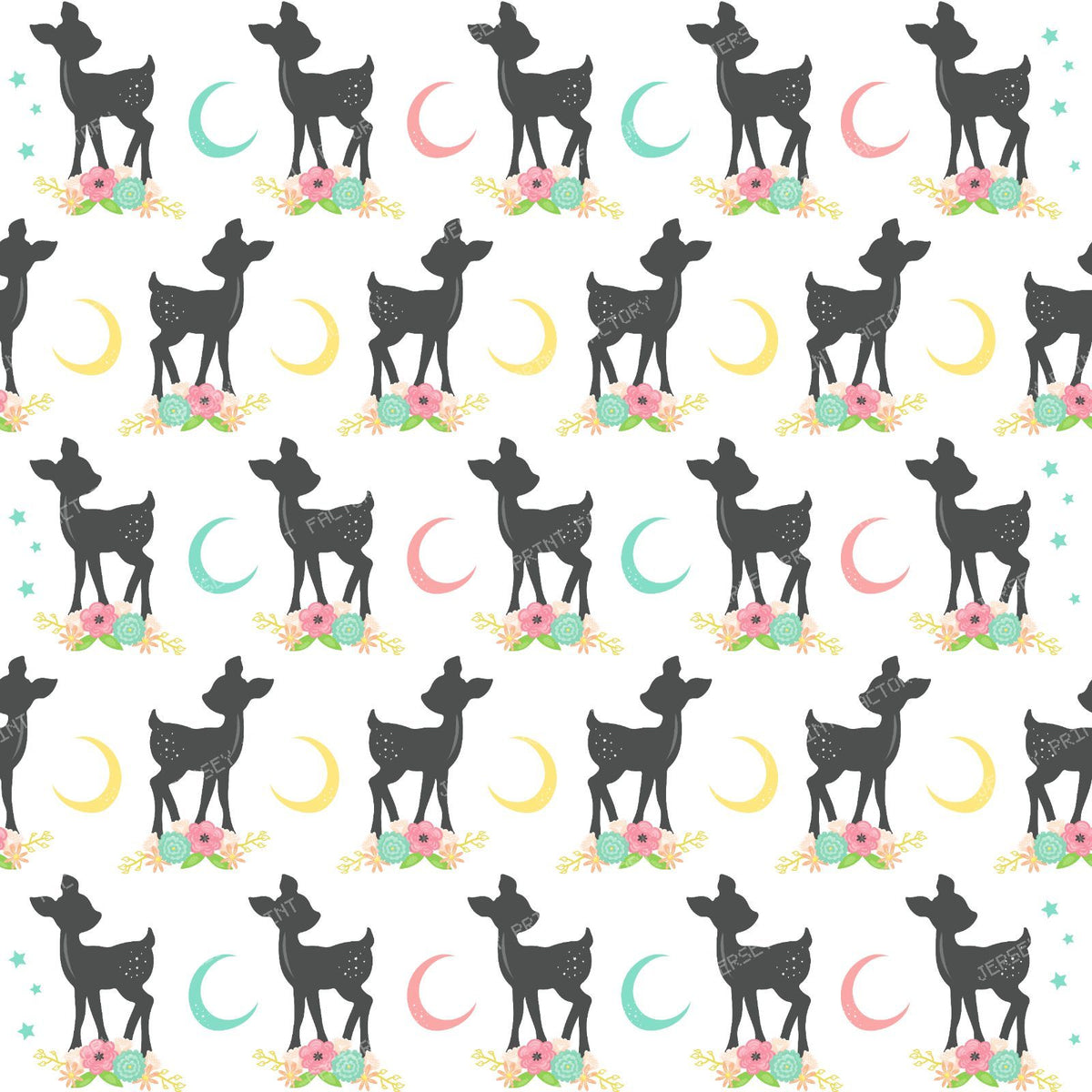 Deer Pattern, Baby Deer, Boho, Flowers, Moon