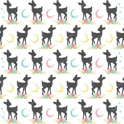 Deer Pattern, Baby Deer, Boho, Flowers, Moon