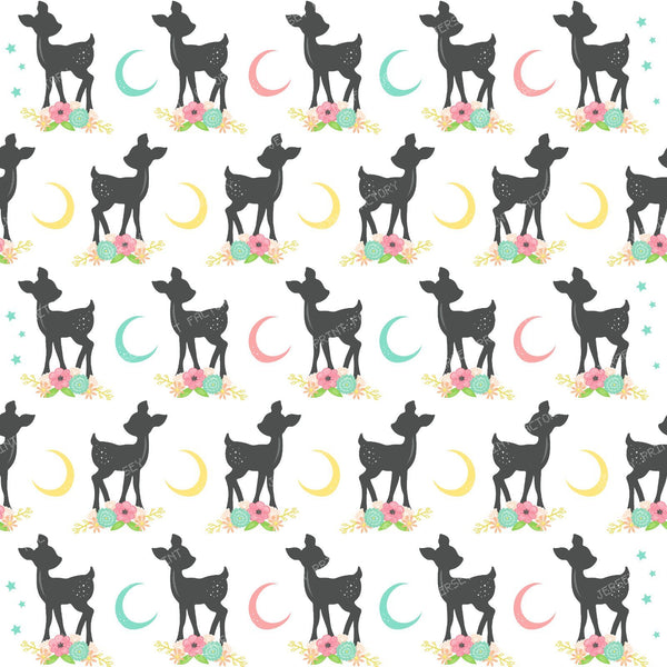 Deer Pattern, Baby Deer, Boho, Flowers, Moon