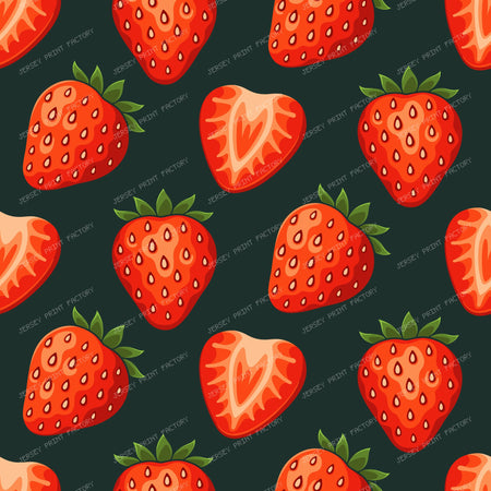 Strawberry Fruit Seamless Pattern Red on Black
