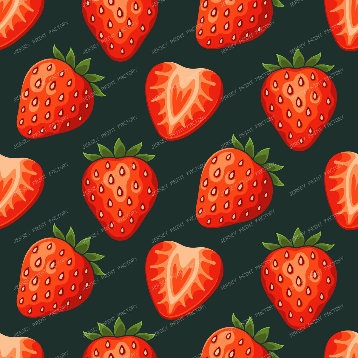 Strawberry Fruit Seamless Pattern Red on Black