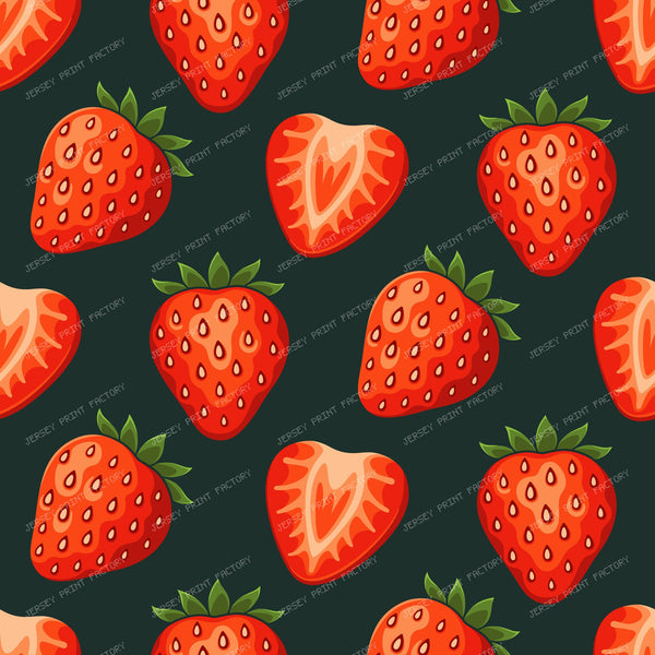 Strawberry Fruit Seamless Pattern Red on Black