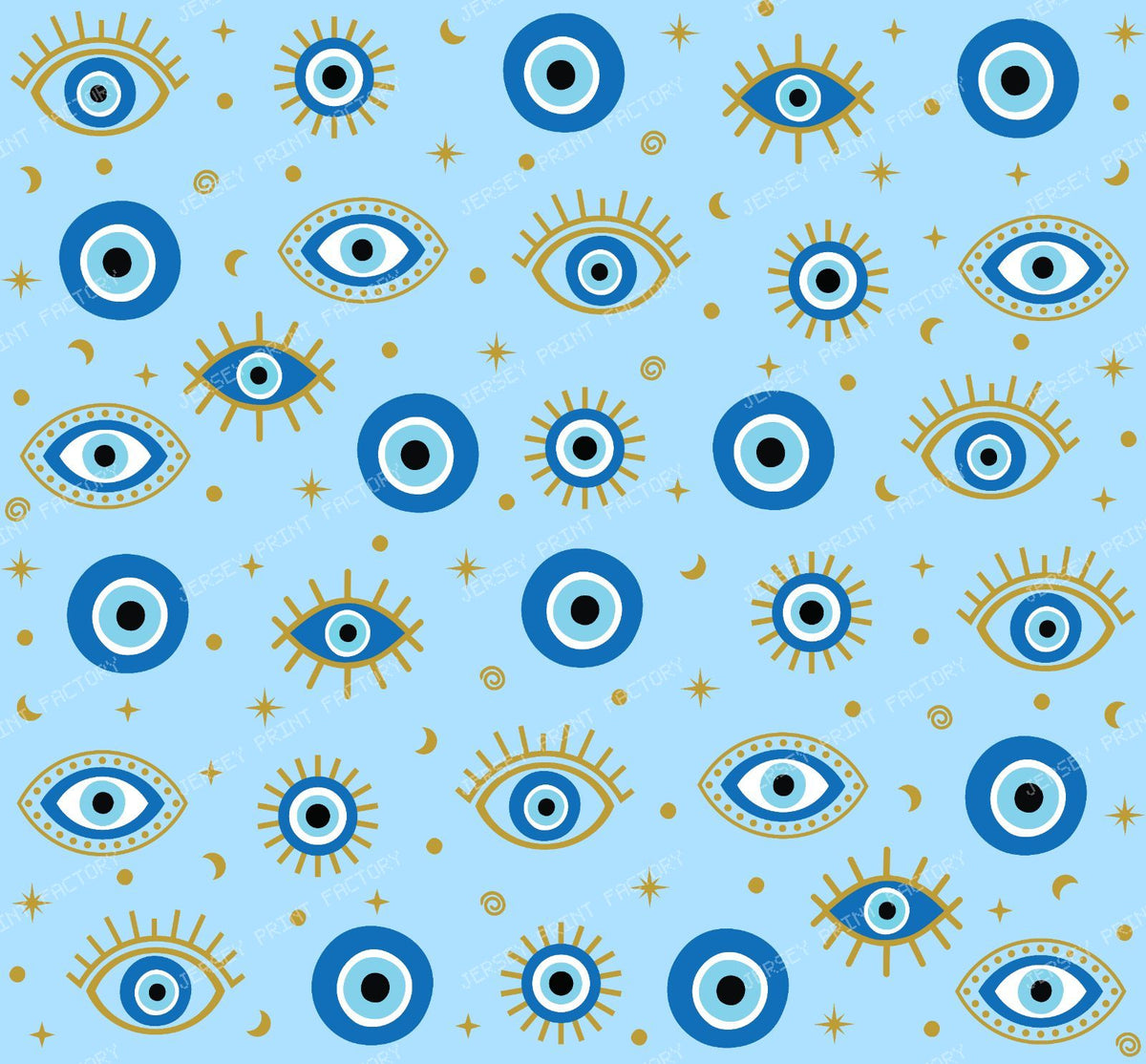 Evil Eye Pattern, Turkish Eye, Nazar, Mati, Mataki, Hamsa, Moon, Stars — Blue 1