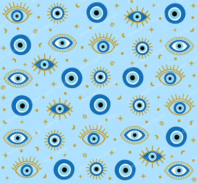 Evil Eye Pattern, Turkish Eye, Nazar, Mati, Mataki, Hamsa, Moon, Stars — Blue 1