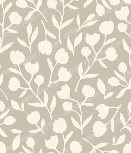 Fleurline - Modern Vintage Floral Silhouette - Cream on Dark Beige