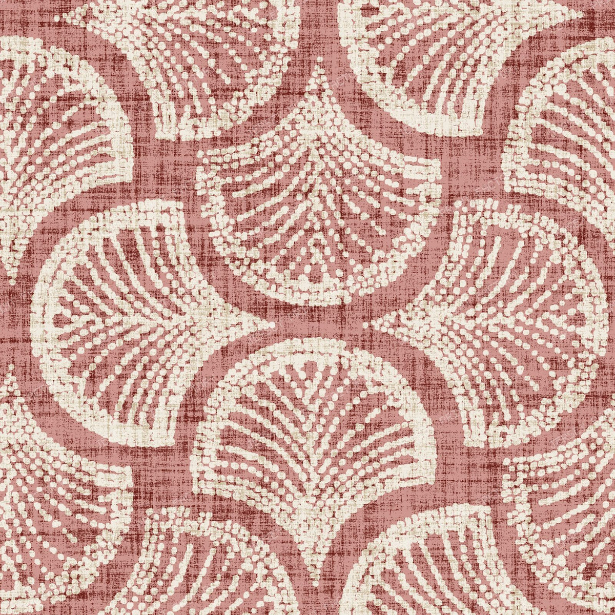 Powder Blue Ginkgo Fan Scallop Batik — Faded Terracotta