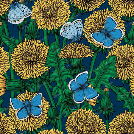 Dandelion medow on dark blue
