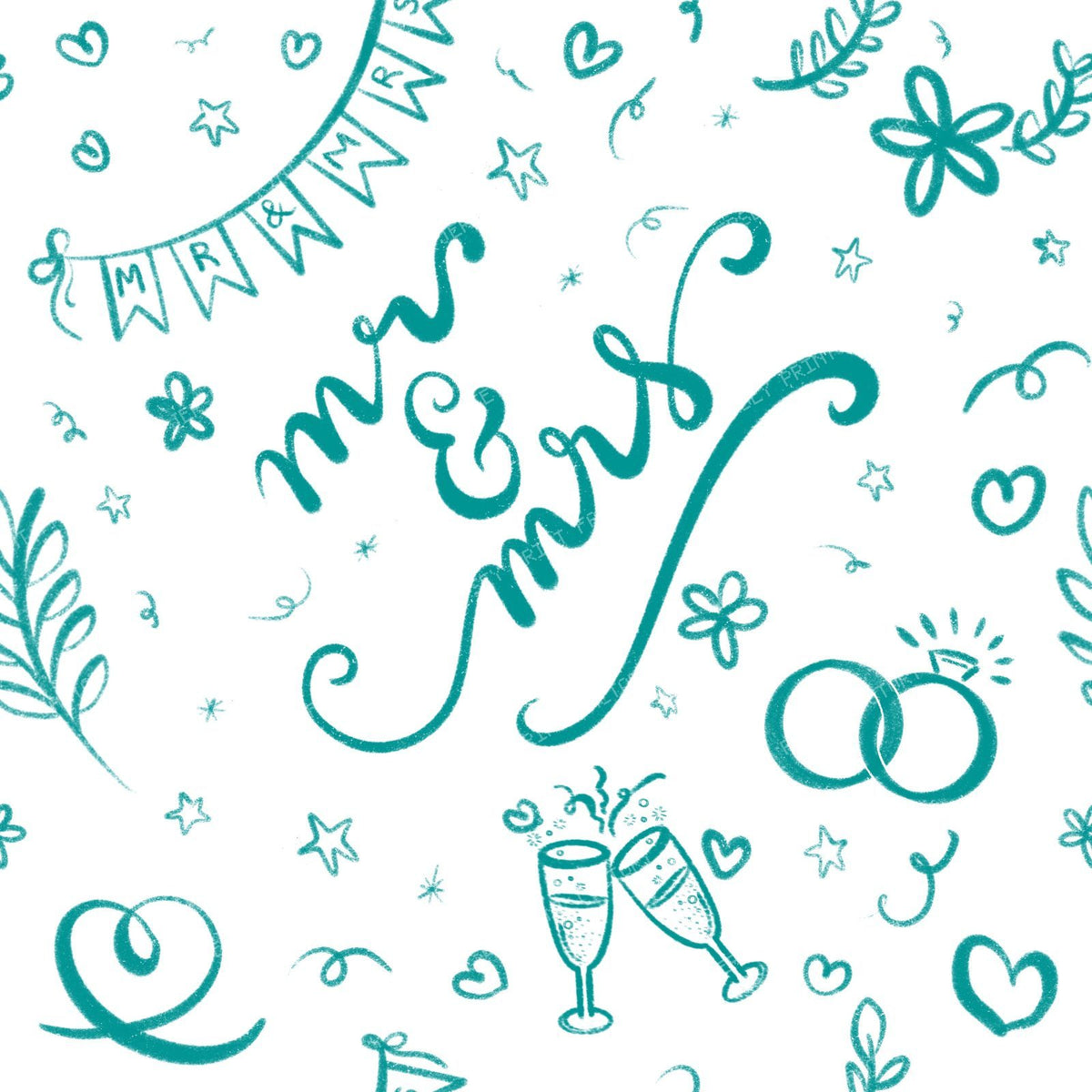 Mr & Mrs Wedding Doodles in Sage Green, engagement, bride, groom, i do — Bright Turquoise