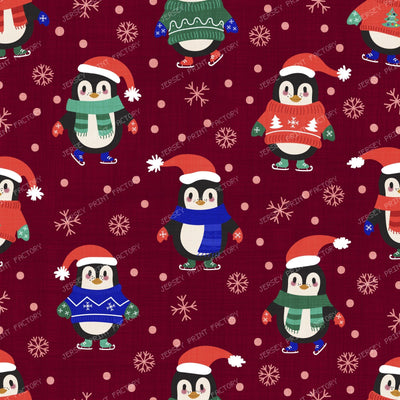 Cute Christmas Penguins in Sweaters & Santa Hats Winter Pattern