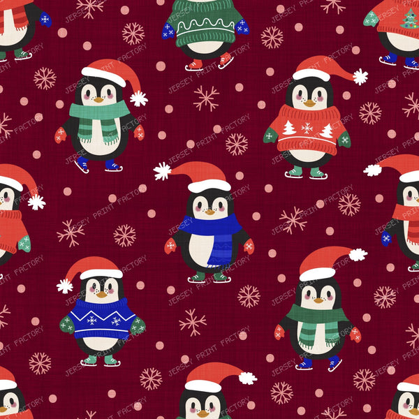 Cute Christmas Penguins in Sweaters & Santa Hats Winter Pattern