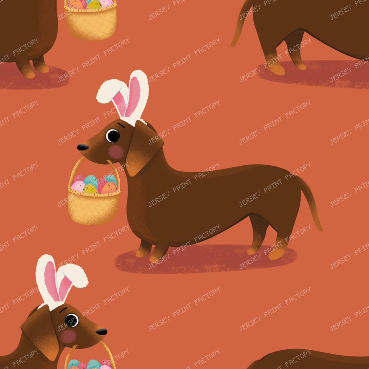 Easter Sausage dog bunny, dachshund with easter basket - Purple — Orange
