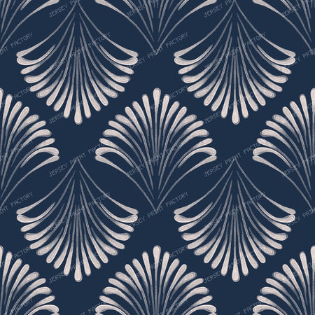 Maya - Watercolour Art Deco Fan - Navy Blue & White