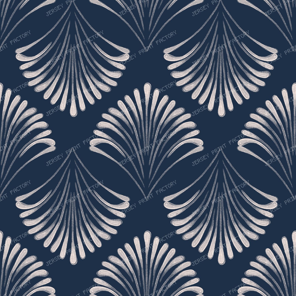 Maya - Watercolour Art Deco Fan - Navy Blue & White