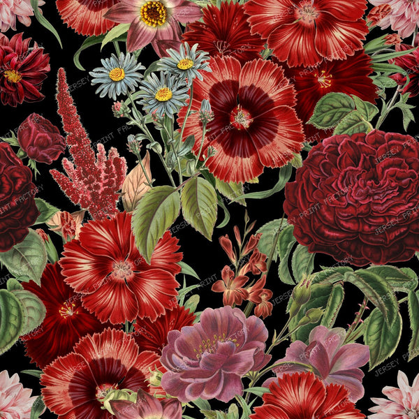 Burgundy Flowers Dark Boho Chic Floral Botanical Pattern
