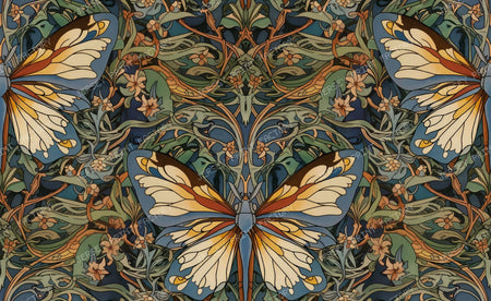 William Morris butterfly ornaments teal blue yellow