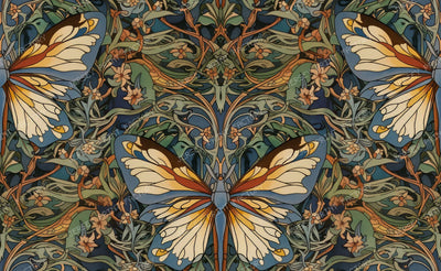 William Morris butterfly ornaments teal blue yellow