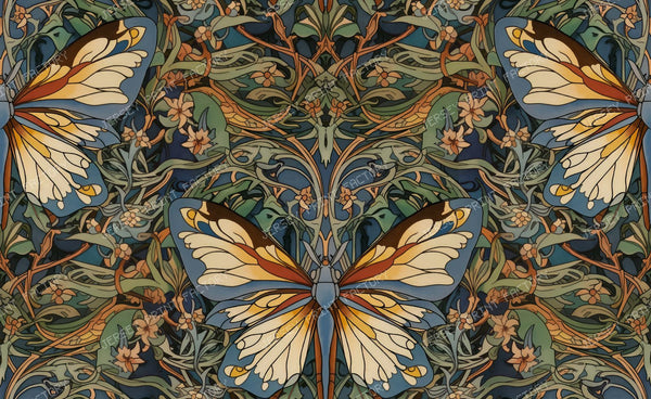William Morris butterfly ornaments teal blue yellow