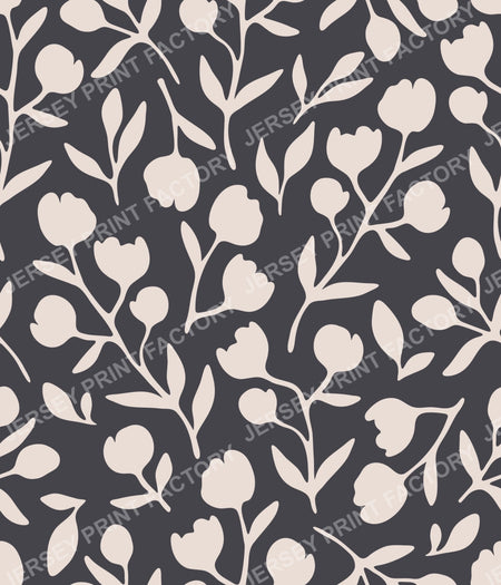 Fleurline - Modern Vintage Floral Silhouette -  Beige on Charcoal