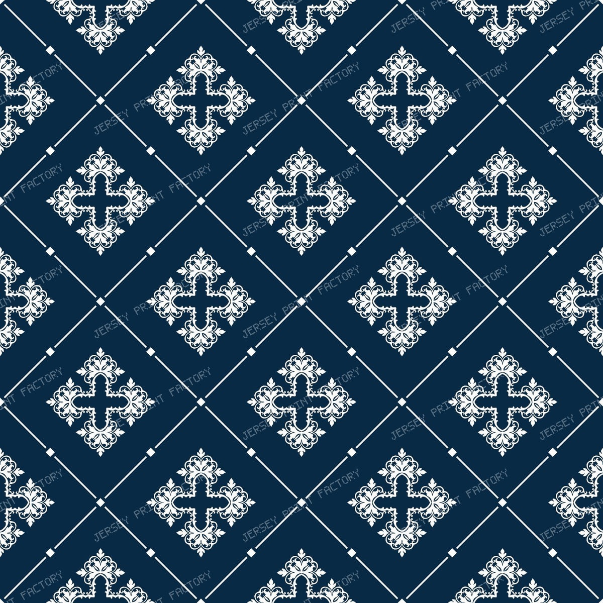 Black And White Damask, French Damask, Baroque Pattern — Navy Blue 1