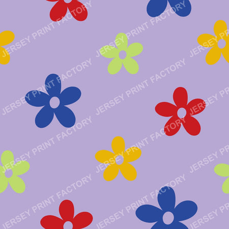 Bright simple flowers on lavender purple